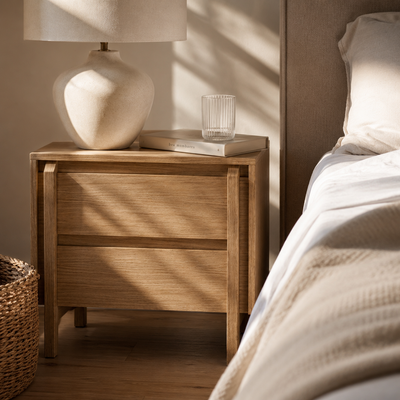 Mesita Lumi 1 cajón y hueco, madera, 60 × 38 cm
