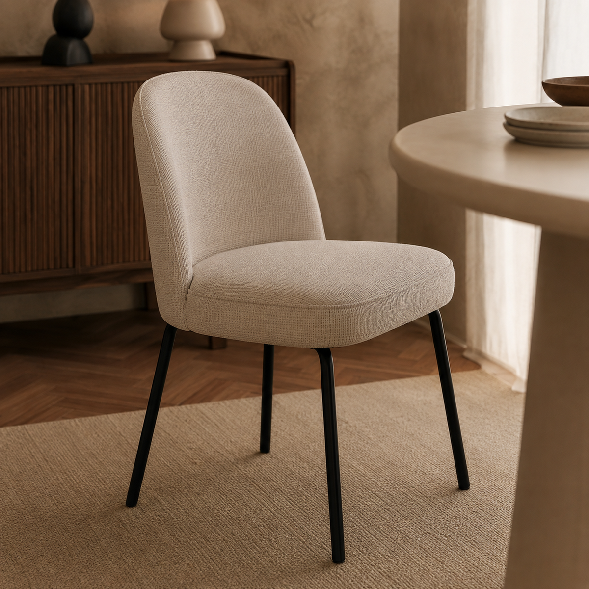 Silla de comedor tapizada, pata metálica