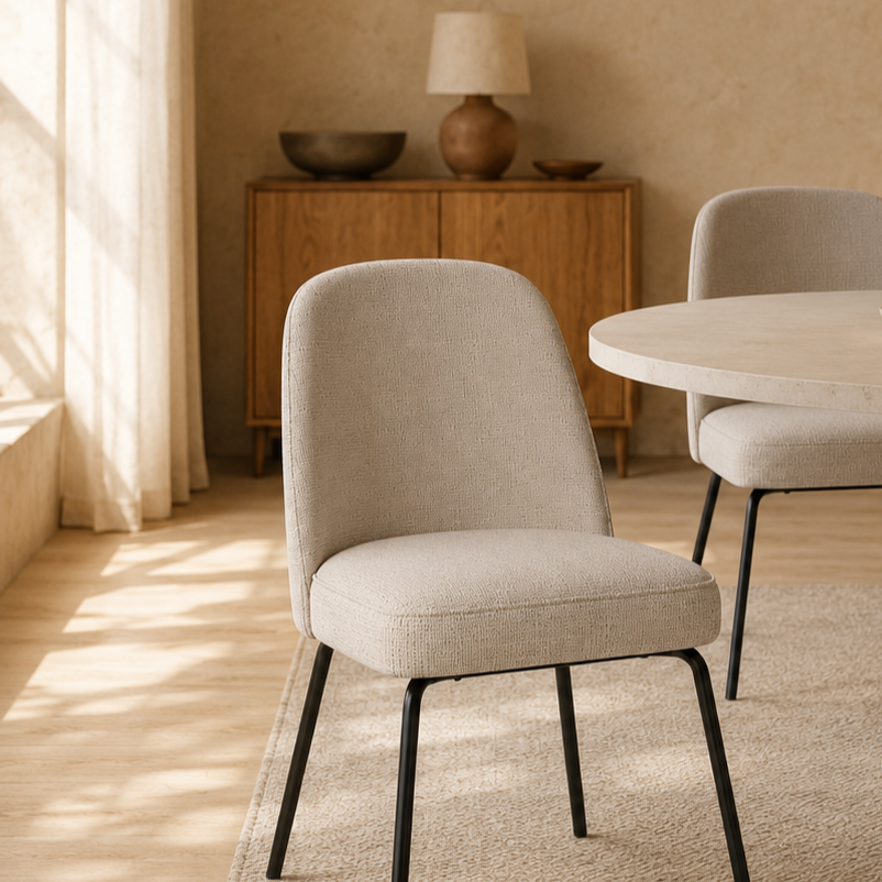 Silla de comedor tapizada, pata metálica