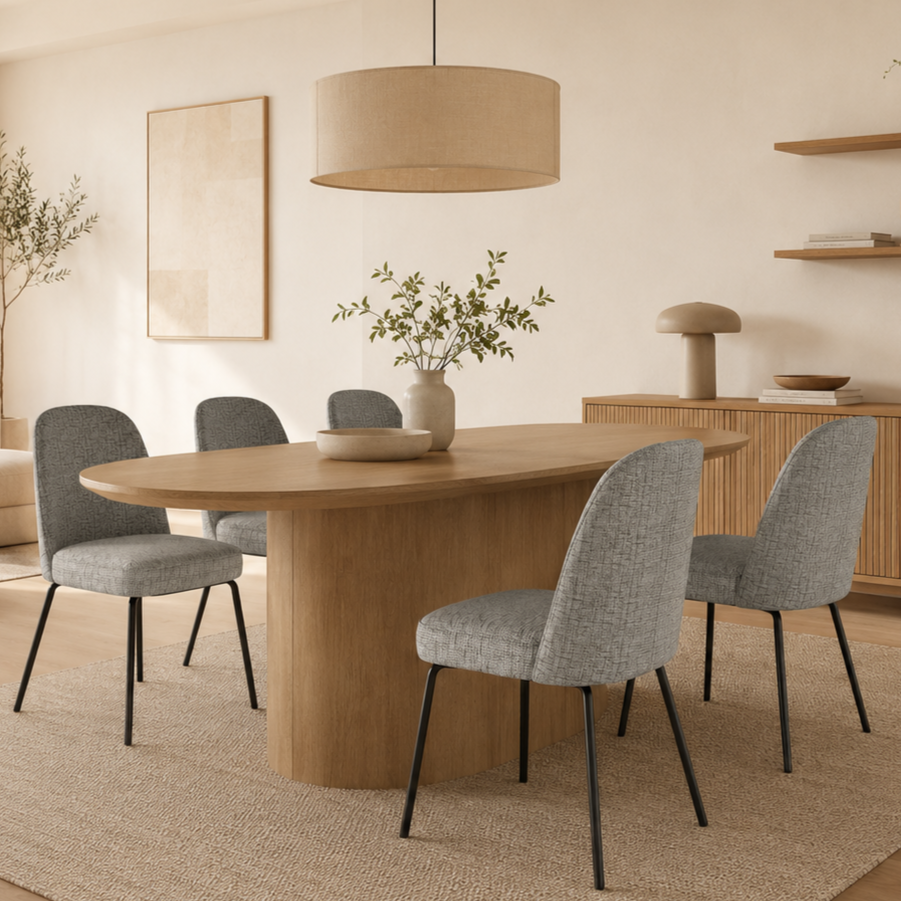 Silla de comedor tapizada, pata metálica