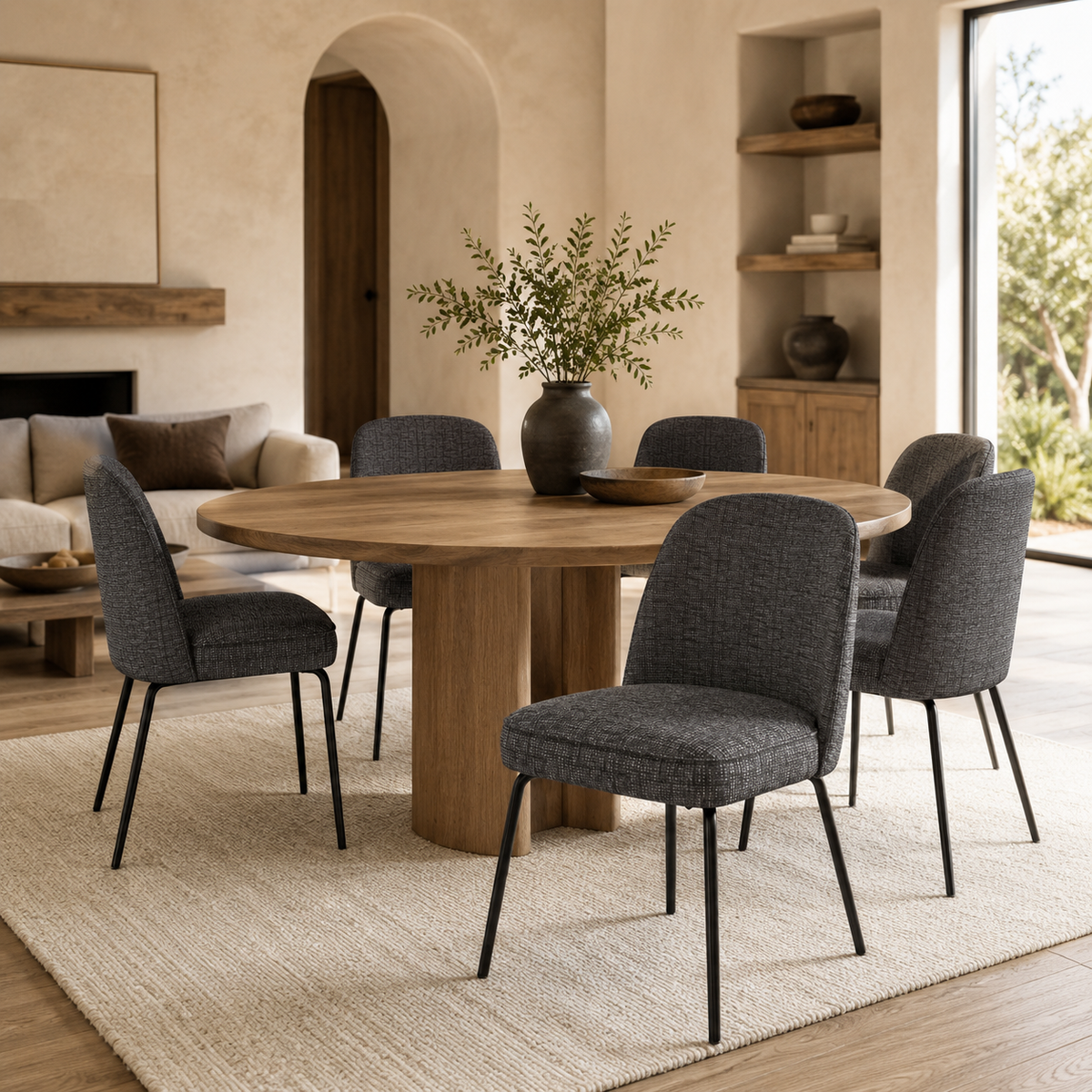 Silla de comedor tapizada, pata metálica