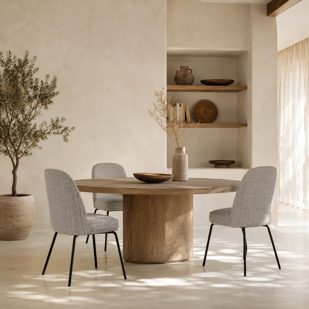 Silla de comedor tapizada, pata metálica