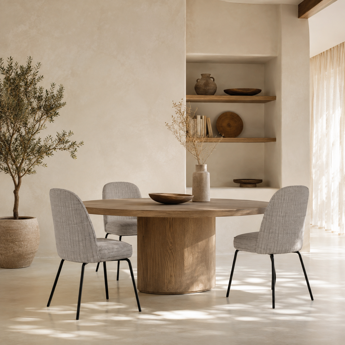 Silla de comedor tapizada, pata metálica