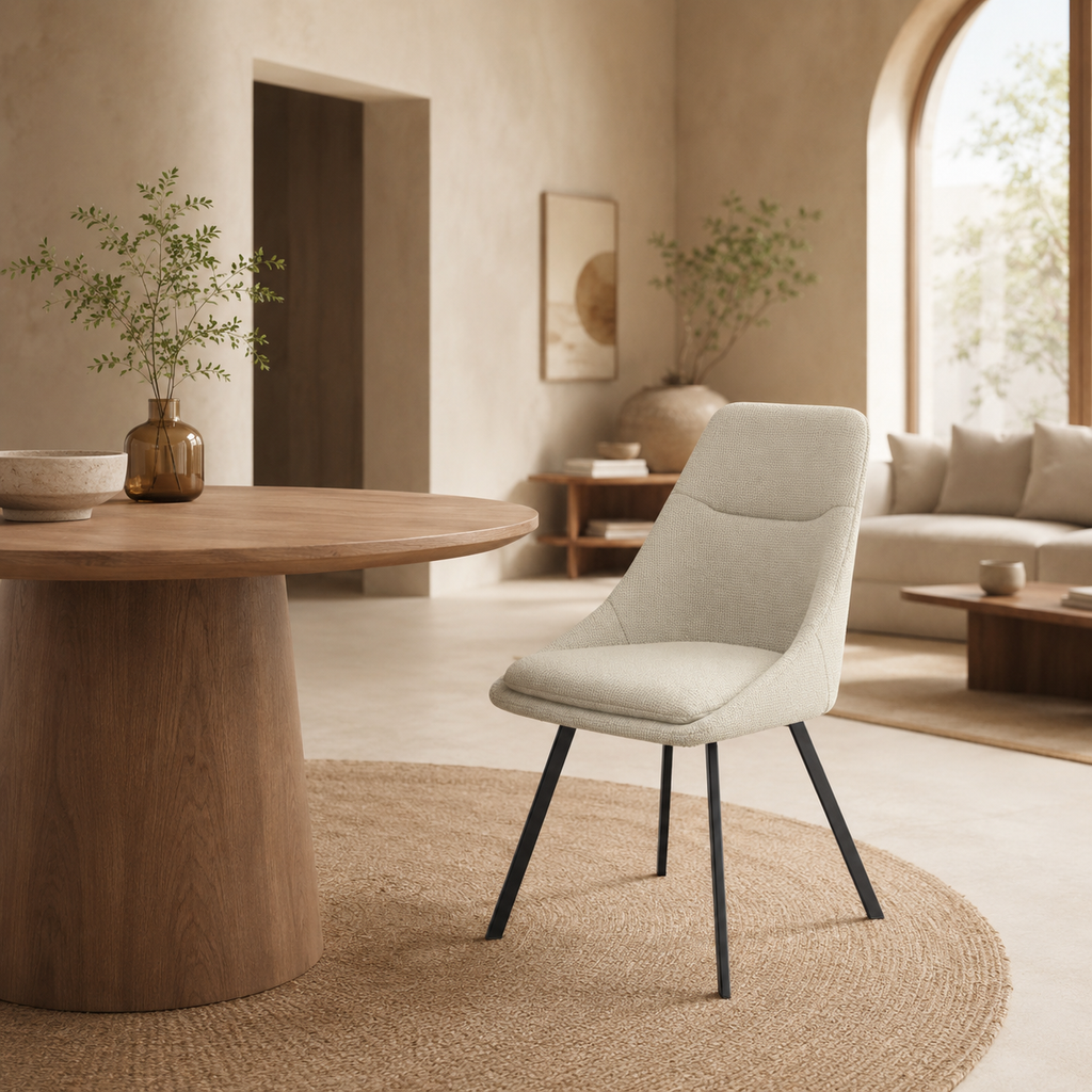 Silla de comedor tapizada, pata metálica