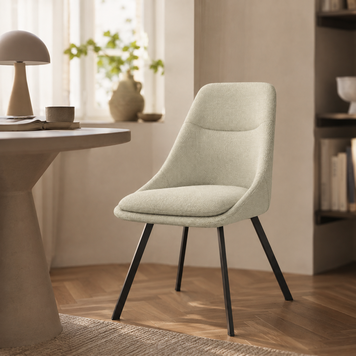 Silla de comedor tapizada, pata metálica