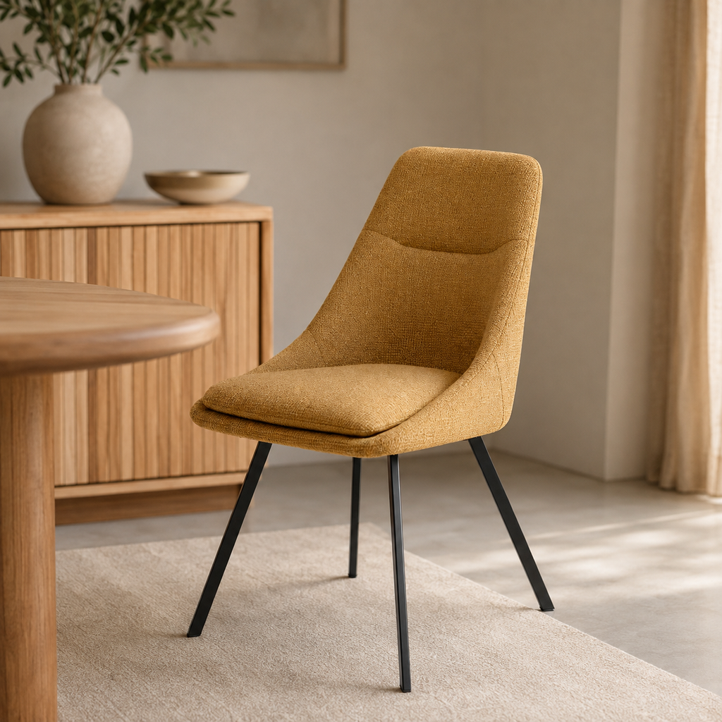 Silla de comedor tapizada, pata metálica