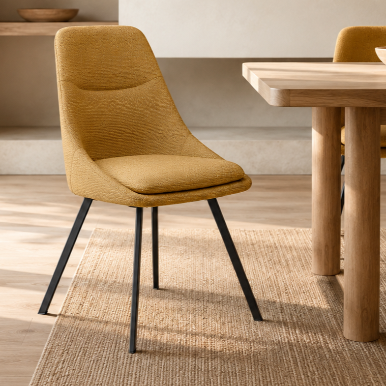 Silla de comedor tapizada, pata metálica