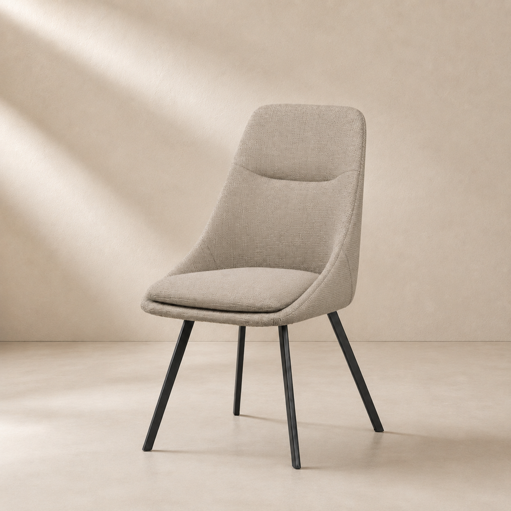 Silla de comedor tapizada, pata metálica