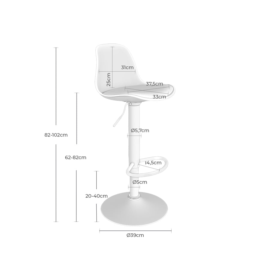 Adjustable polypropylene stool with backrest and swivel