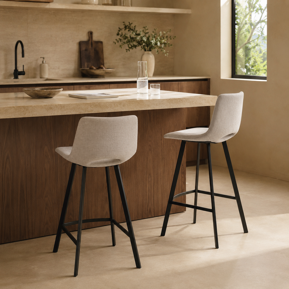 Upholstered high stool with backrest