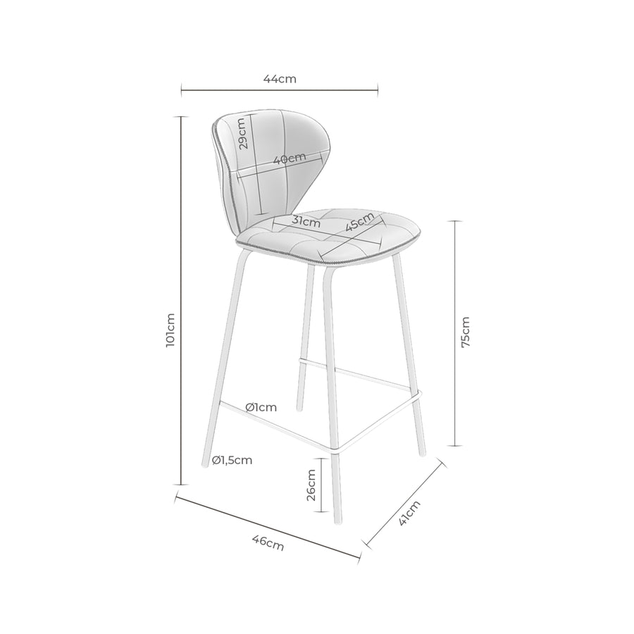 Tall upholstered faux leather stool with backrest