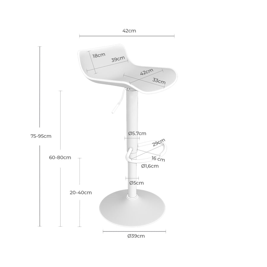 Taburete giratorio Anaia, polipropileno, patas de metal, asiento regulable 62-82 cm