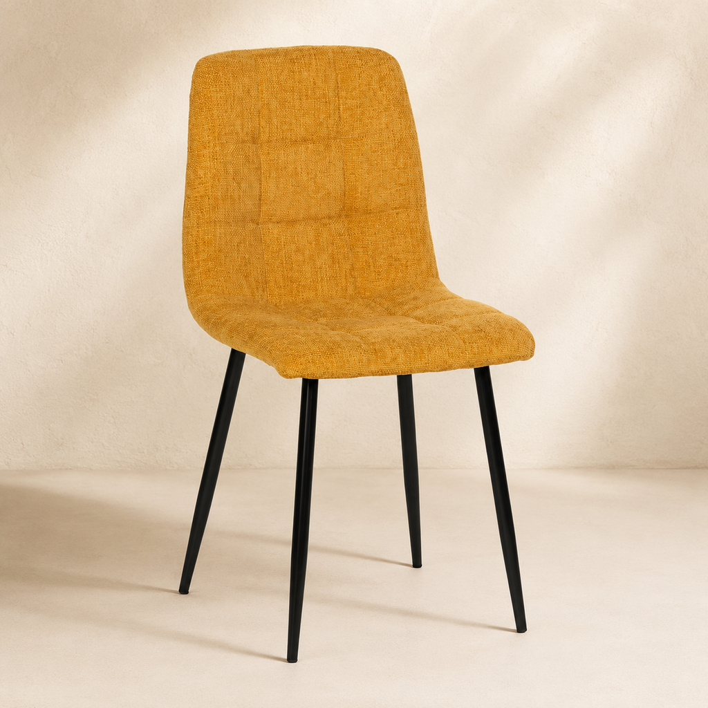 Silla de comedor tapizada, pata metálica