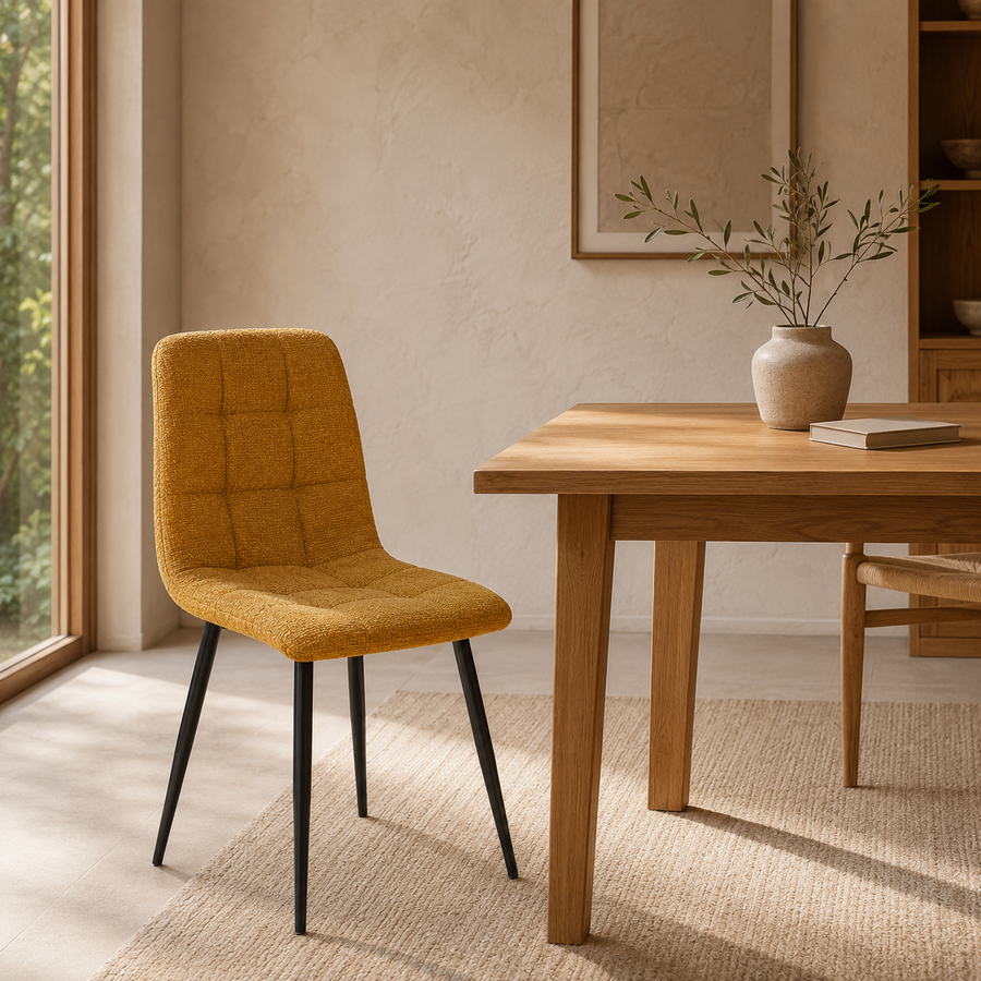 Silla de comedor tapizada, pata metálica