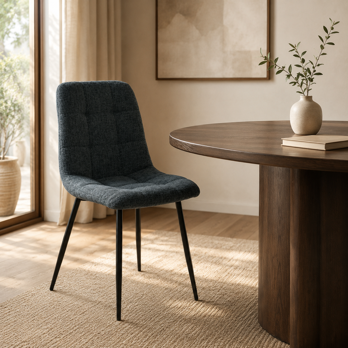 Silla de comedor tapizada, pata metálica