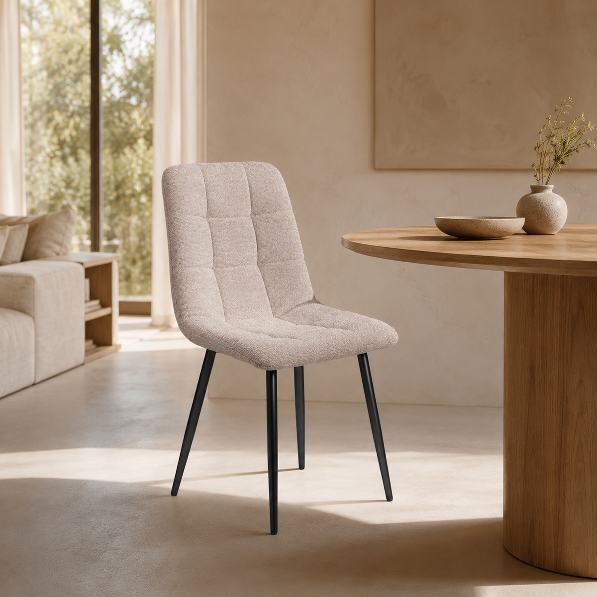 Silla de comedor tapizada, pata metálica