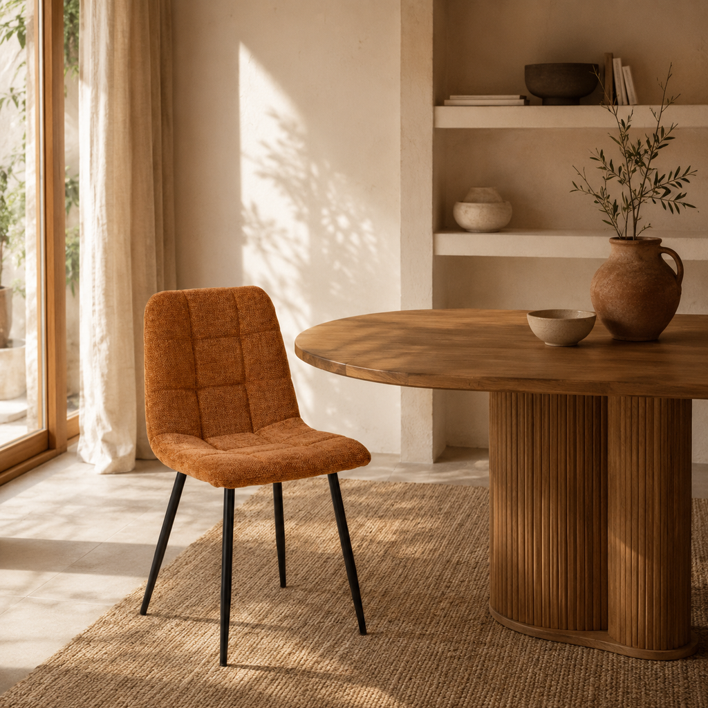 Silla de comedor tapizada, pata metálica