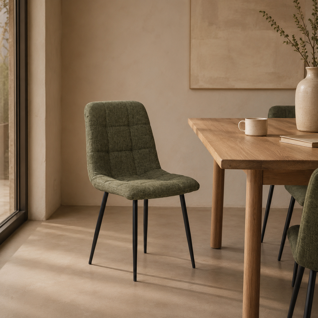 Silla de comedor tapizada, pata metálica