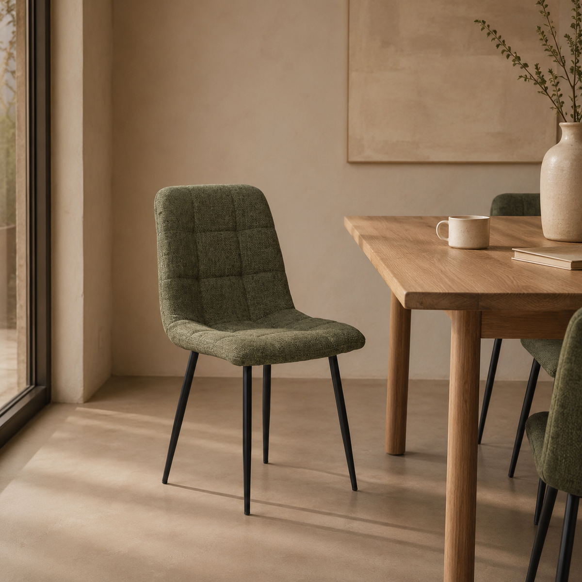 Silla de comedor tapizada, pata metálica