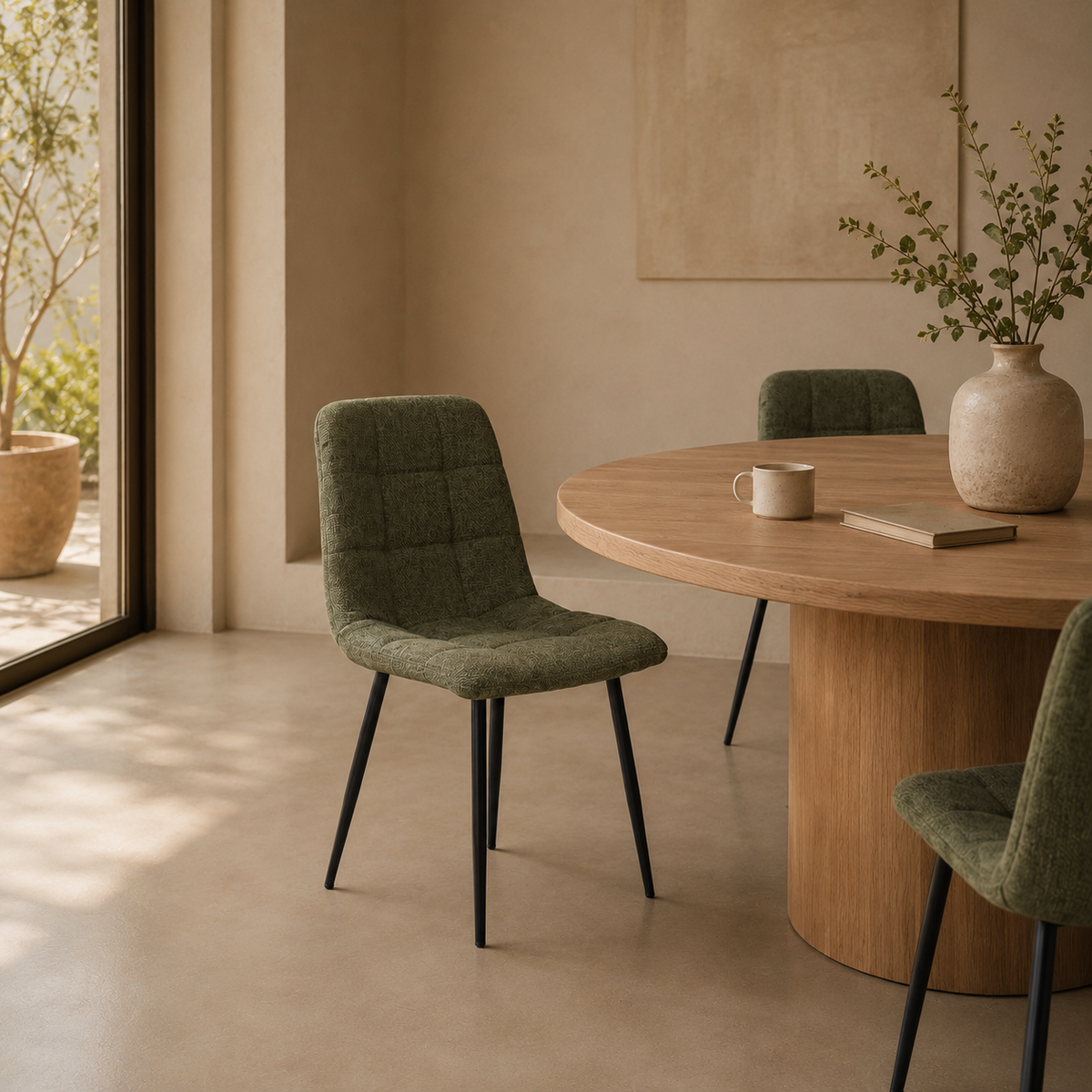 Silla de comedor tapizada, pata metálica