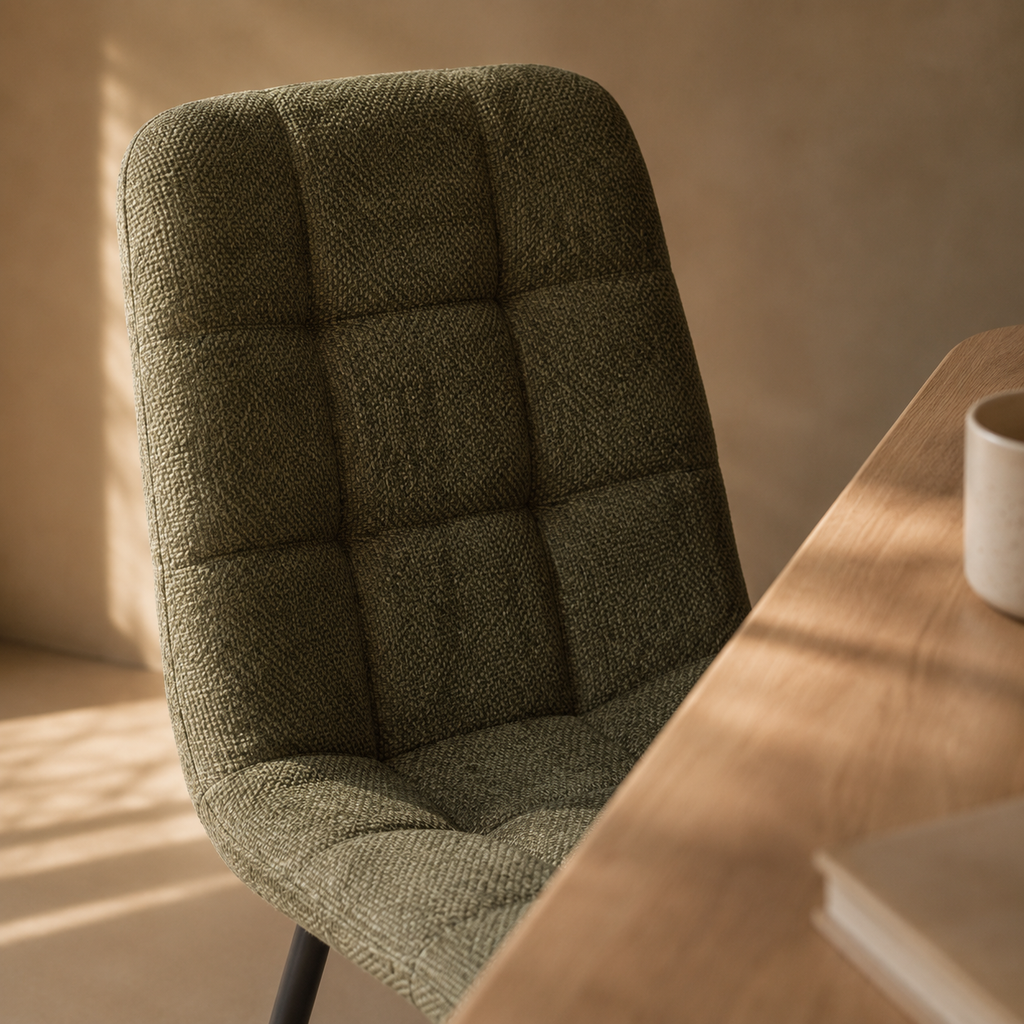 Silla de comedor tapizada, pata metálica