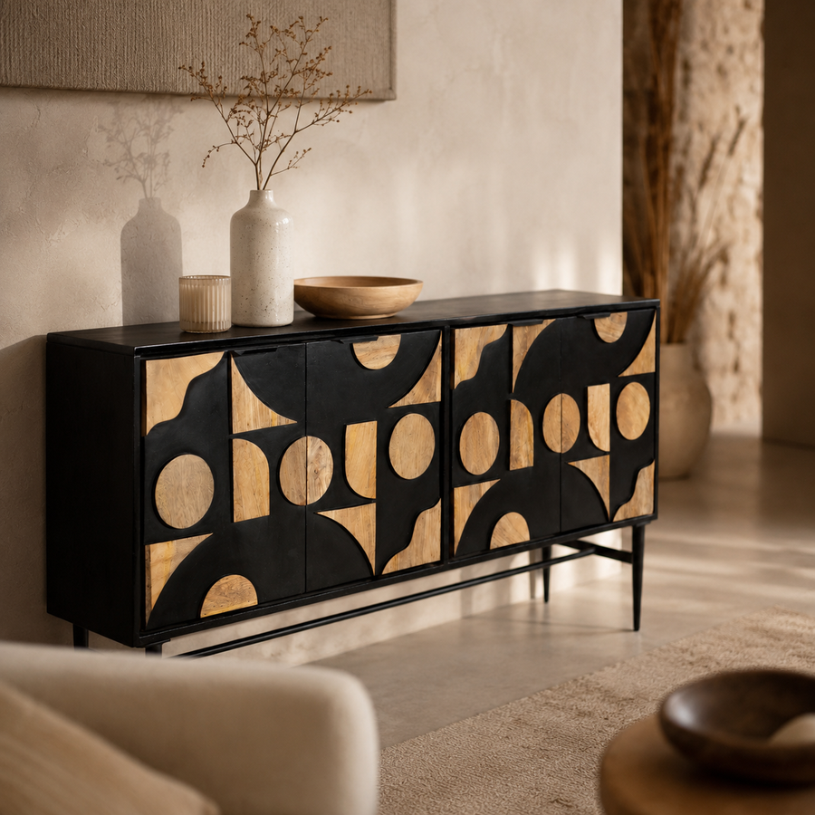 Aparador Ensenada 4 puertas, madera, 175 × 90 cm
