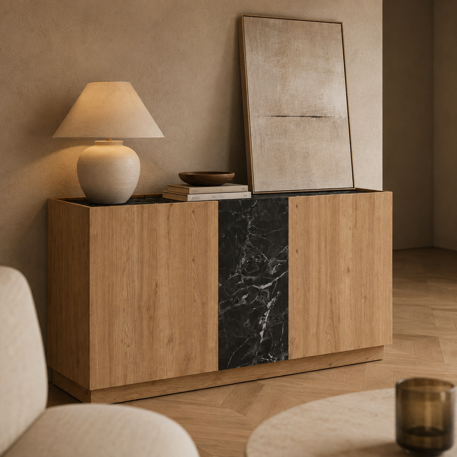 Aparador Oceán 3 puertas, madera, 140 × 78.5 cm