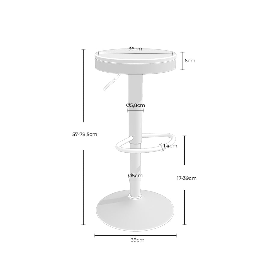 Taburete giratorio Asira, asiento de madera, patas de polipropileno, asiento regulable 57-78,5 cm