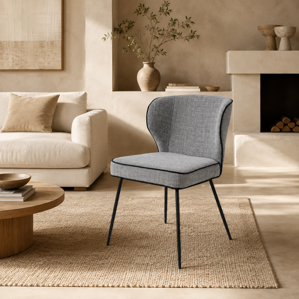 Silla de comedor tapizada, pata metálica