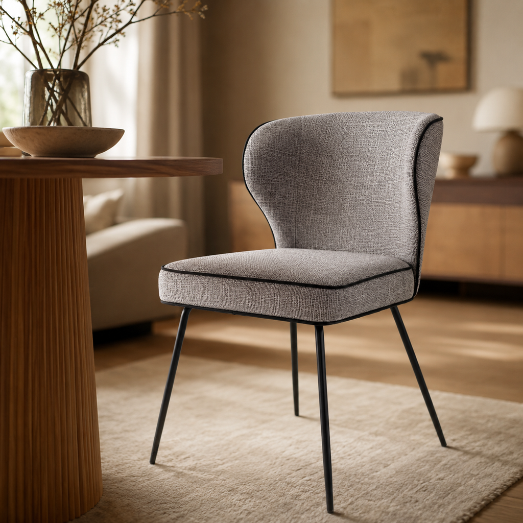 Silla de comedor tapizada, pata metálica