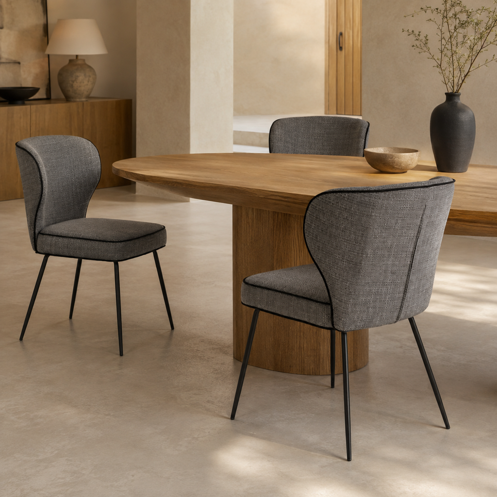 Silla de comedor tapizada, pata metálica