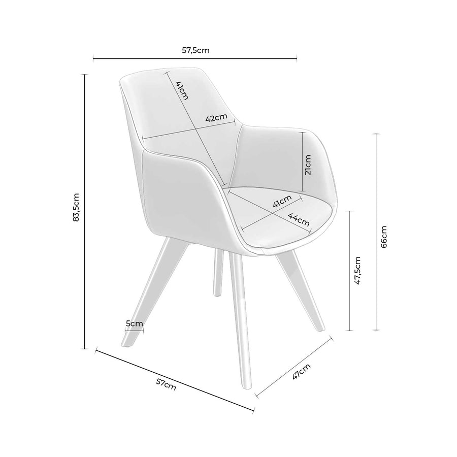 Silla Bahía, tapizada, con reposabrazos, patas de madera