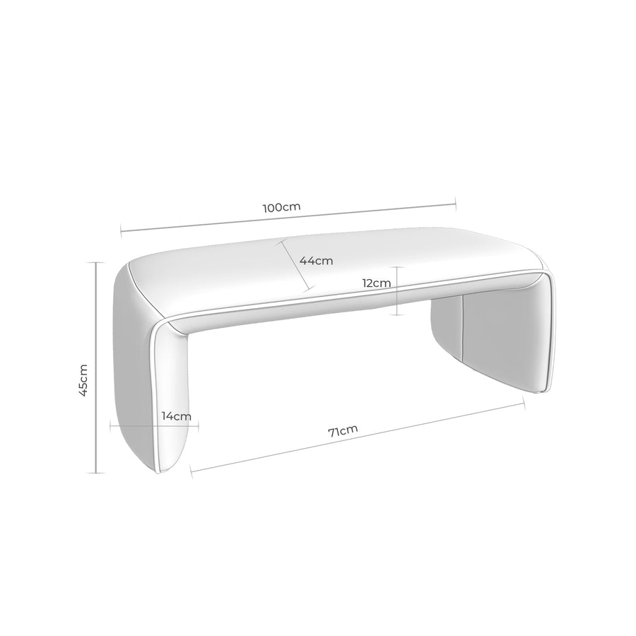 Banqueta Dela, tapizada 100 x 45 cm