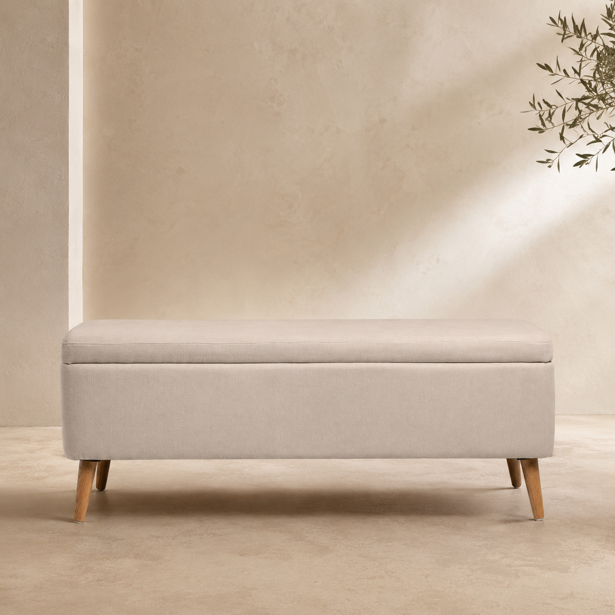 Banqueta tapizada con almacenaje, 120 cm