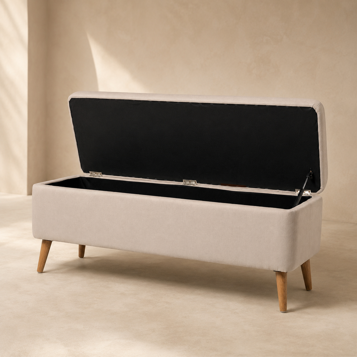Banqueta tapizada con almacenaje, 120 cm