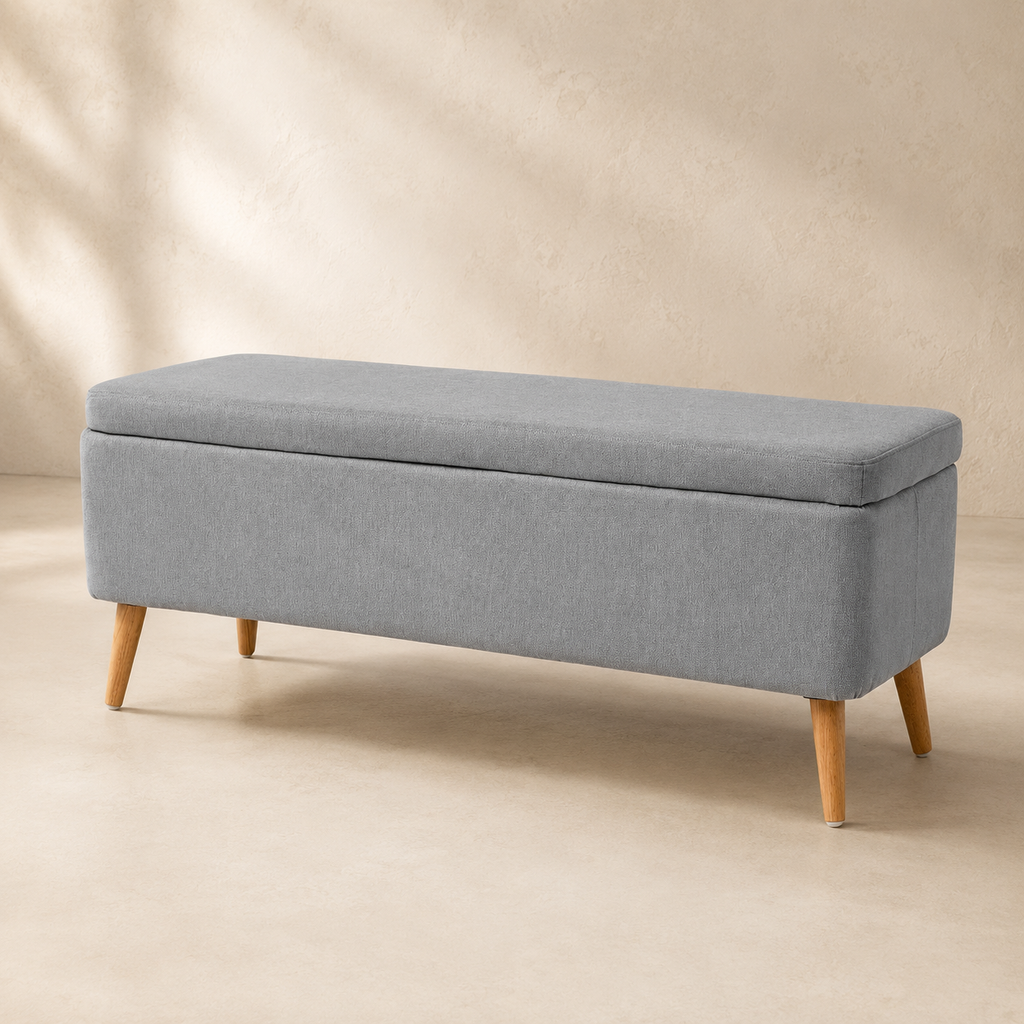 Banqueta tapizada con almacenaje, 120 cm