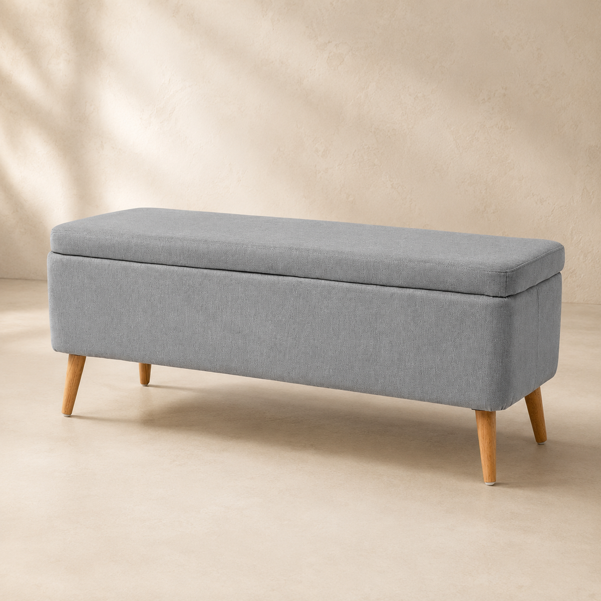 Banqueta tapizada con almacenaje, 120 cm