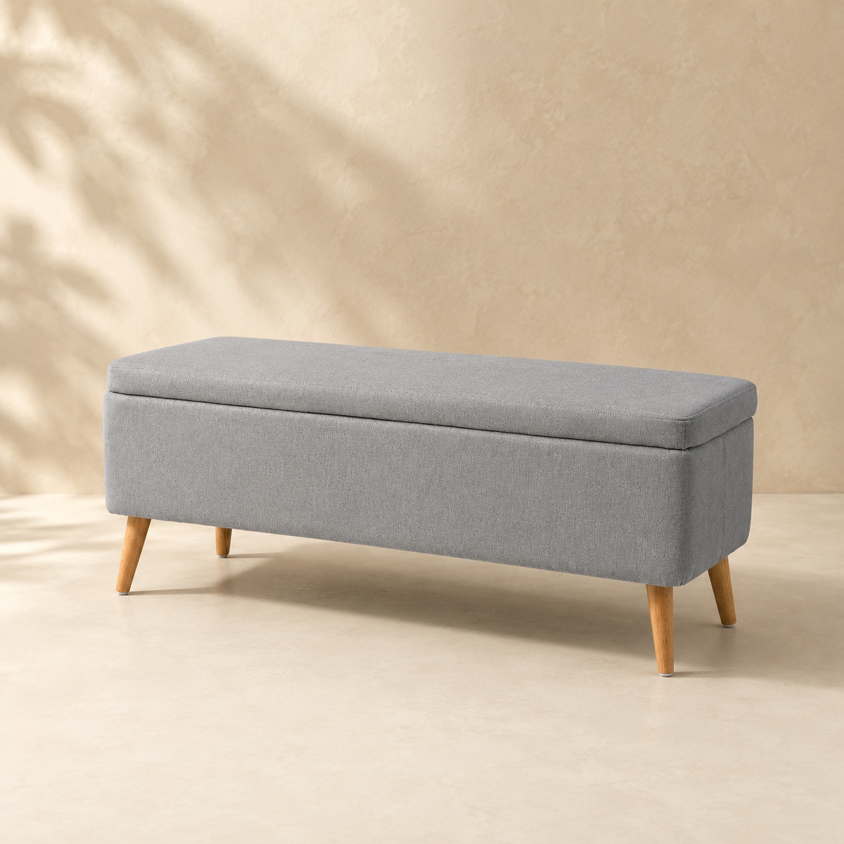 Banqueta tapizada con almacenaje, 120 cm
