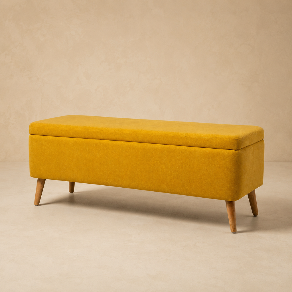 Banqueta tapizada con almacenaje, 120 cm