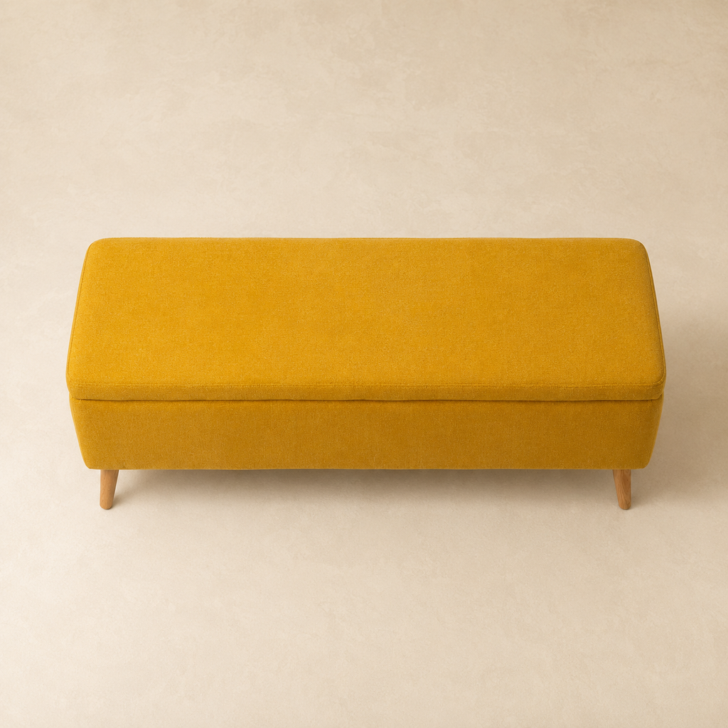 Banqueta tapizada con almacenaje, 120 cm