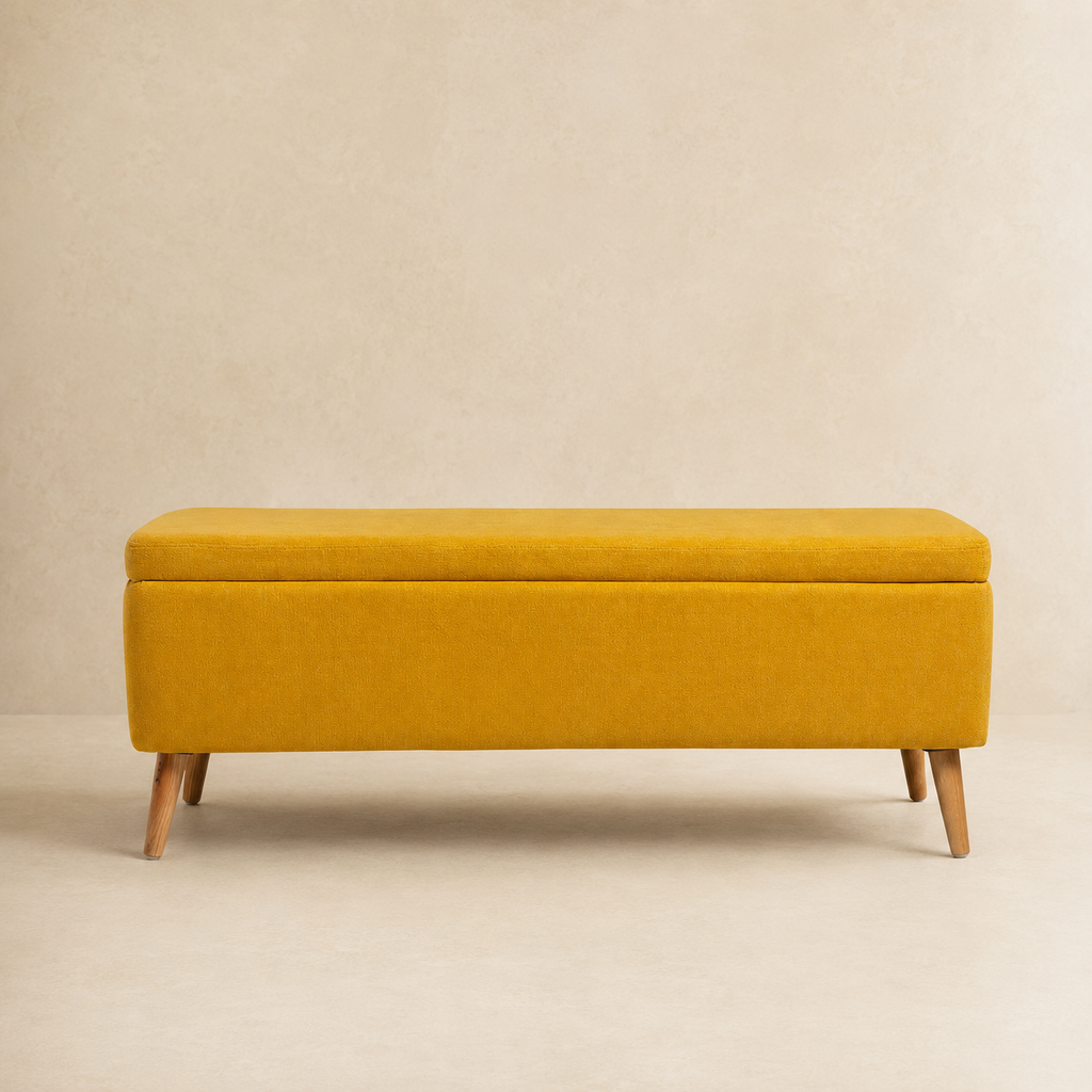 Banqueta tapizada con almacenaje, 120 cm