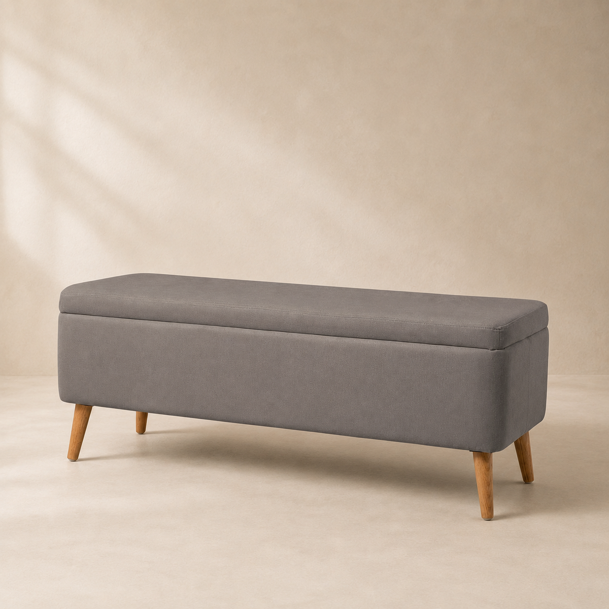 Banqueta tapizada con almacenaje, 120 cm