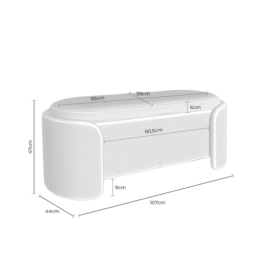 Upholstered Storage Bench, 107 cm