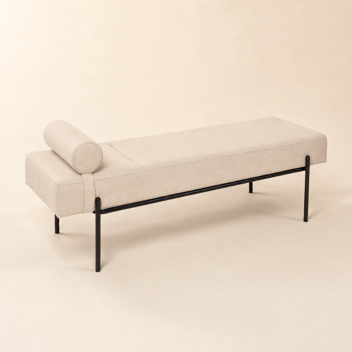 Banqueta tapizada, patas negras, 140 cm