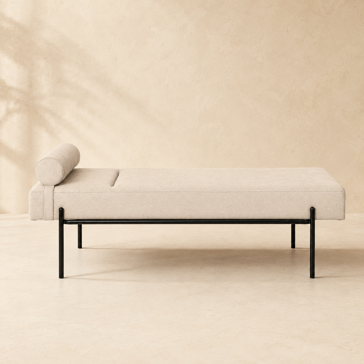 Banqueta tapizada, patas negras, 140 cm