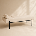 Banqueta tapizada, patas negras, 140 cm