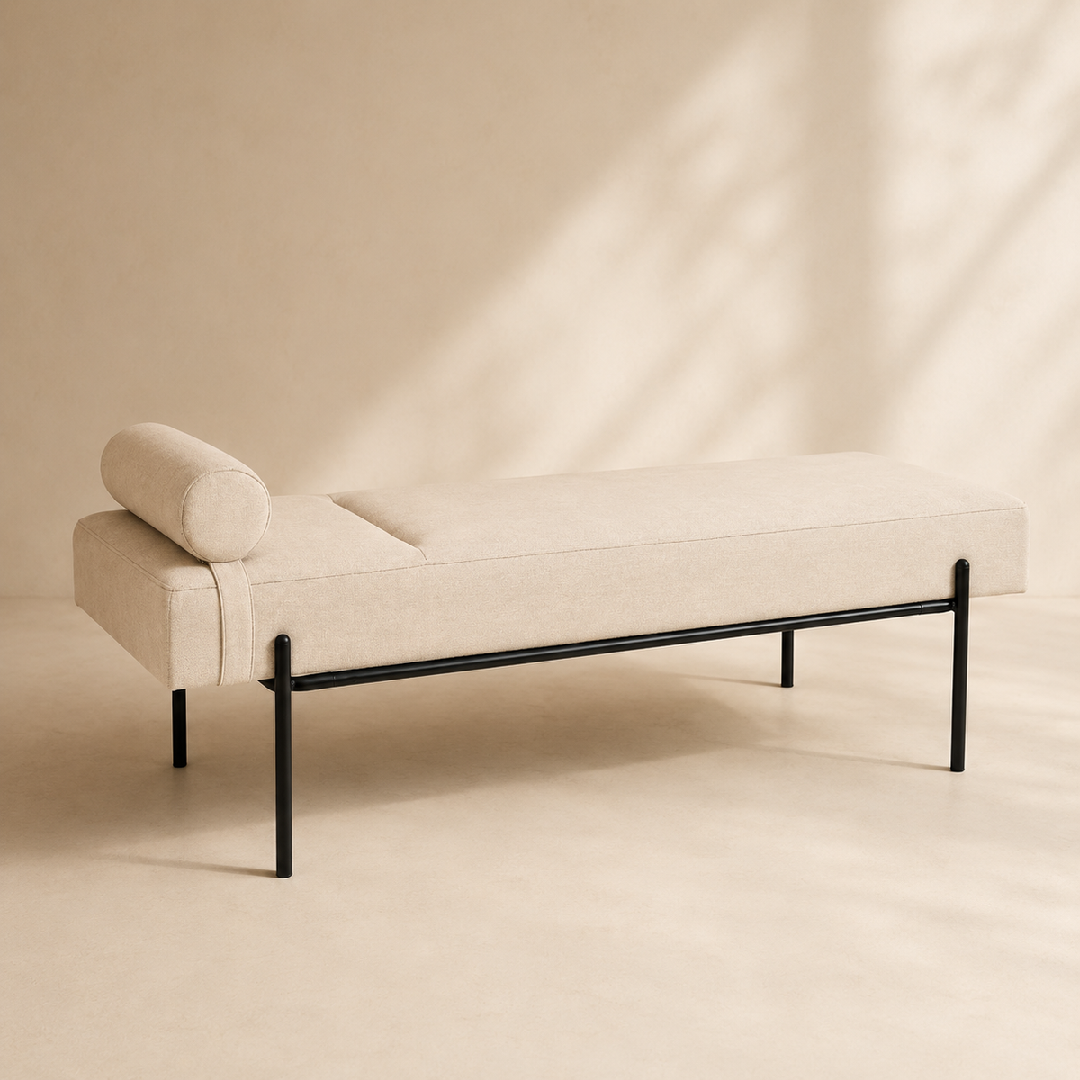 Banqueta tapizada, patas negras, 140 cm