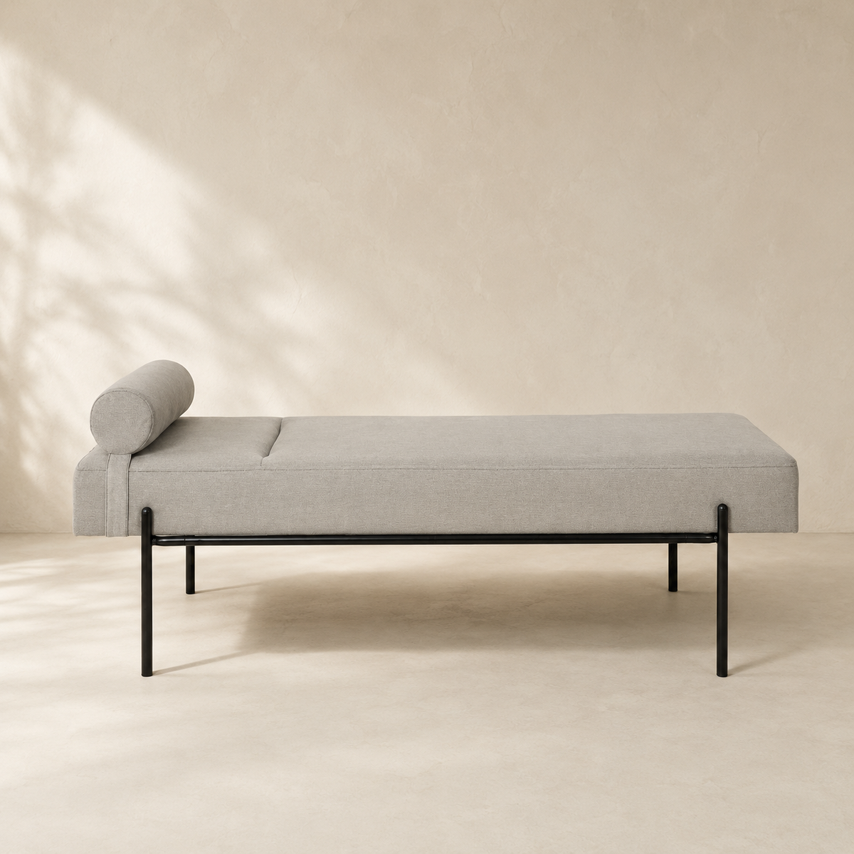 Banqueta tapizada, patas negras, 140 cm
