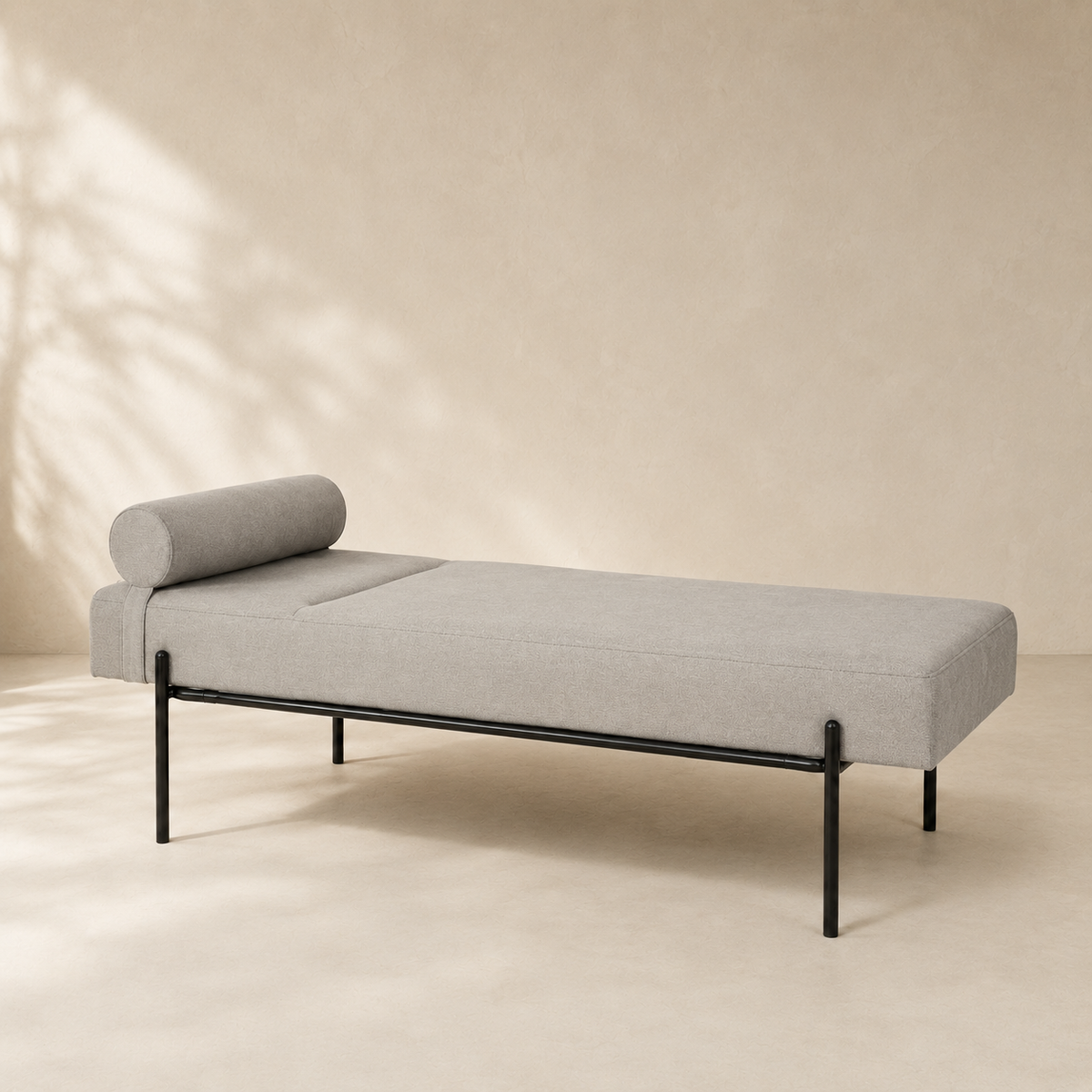 Banqueta tapizada, patas negras, 140 cm