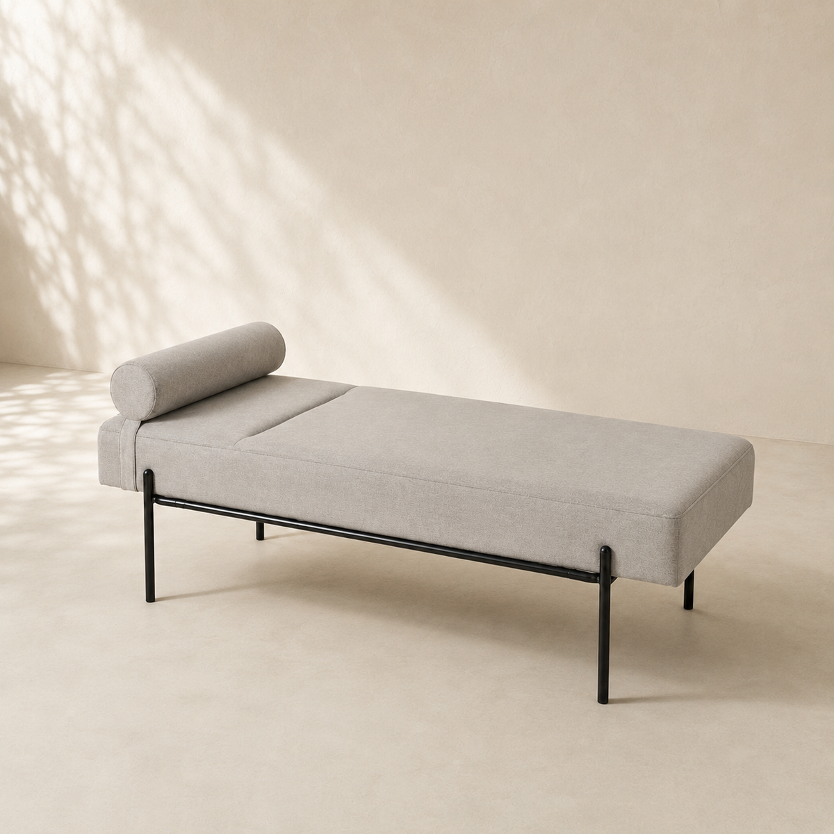 Banqueta tapizada, patas negras, 140 cm